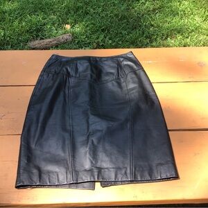 Sophisticated Black Leather Midi Skirt